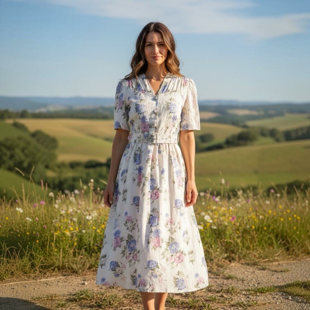 E.D. Michaels VTG 90s Boho Floral Midi Prairie Cottagecore Whimsy Sun Dress 9/10